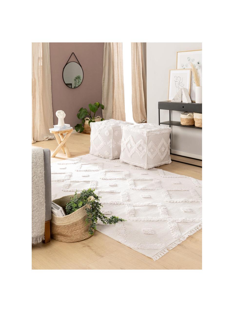 Tapis ethnique en coton, lavable Oslo, Blanc crème, beige