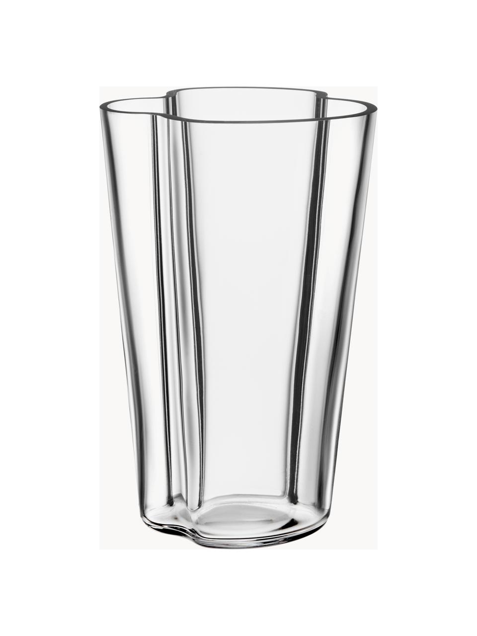 Ručně foukaná váza Alvar Aalto, H 22 cm, Foukané sklo, Transparentní, Š 14 cm, V 22 cm