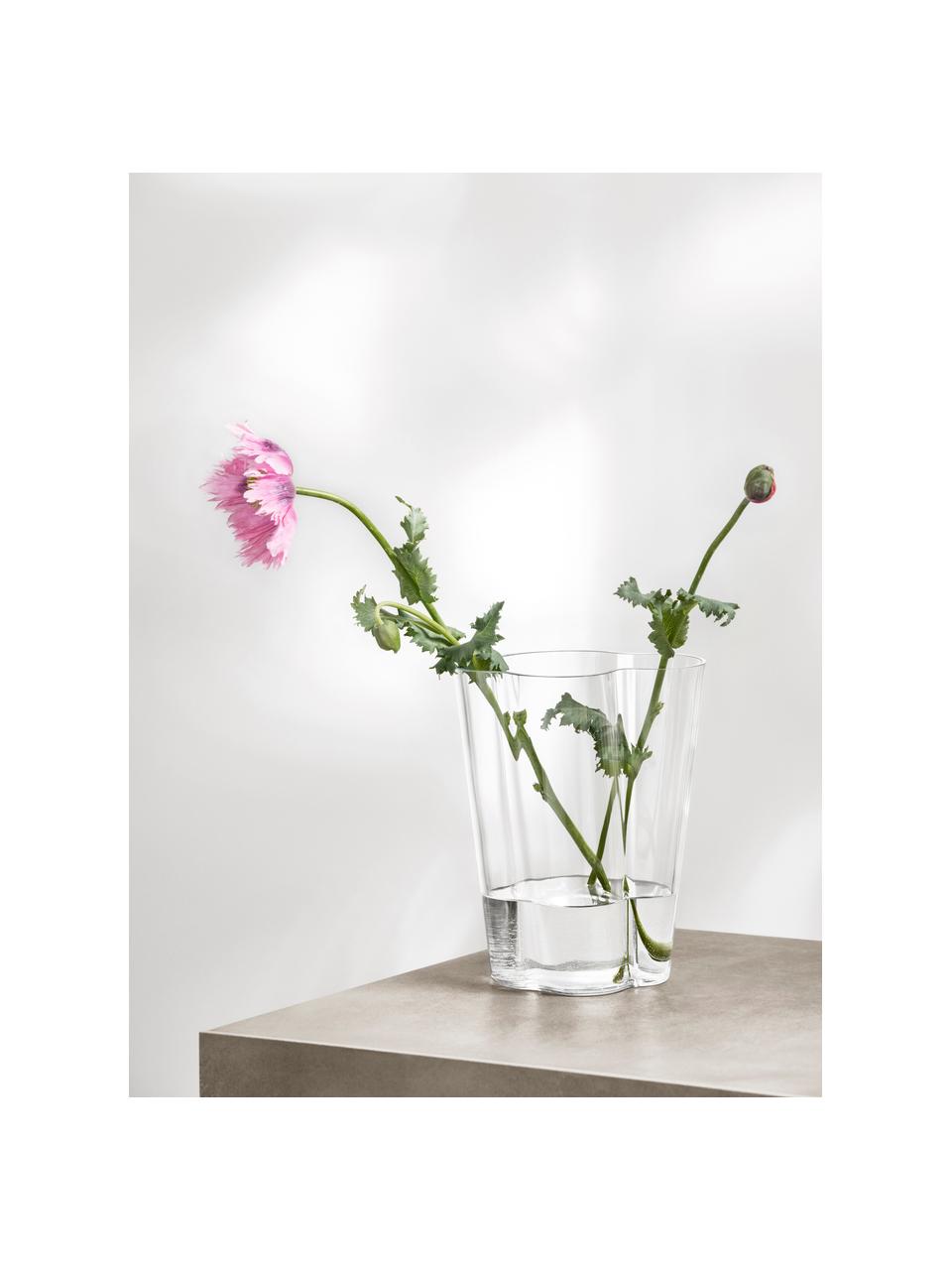 Mundgeblasene Vase Alvar Aalto, H 22 cm, Glas, mundgeblasen, Transparent, B 14 x H 22 cm