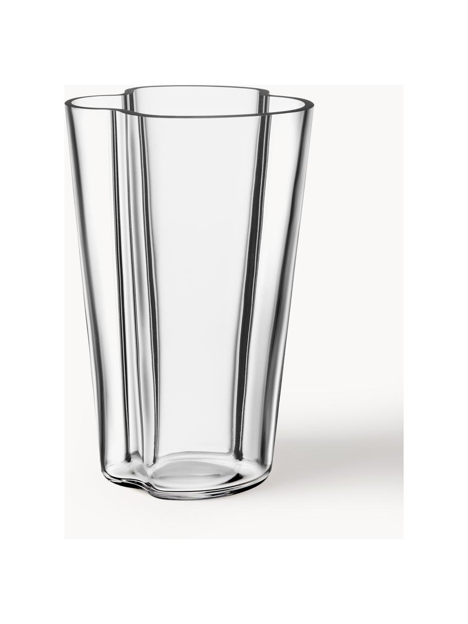 Mundgeblasene Vase Alvar Aalto, H 22 cm, Glas, mundgeblasen, Transparent, B 14 x H 22 cm