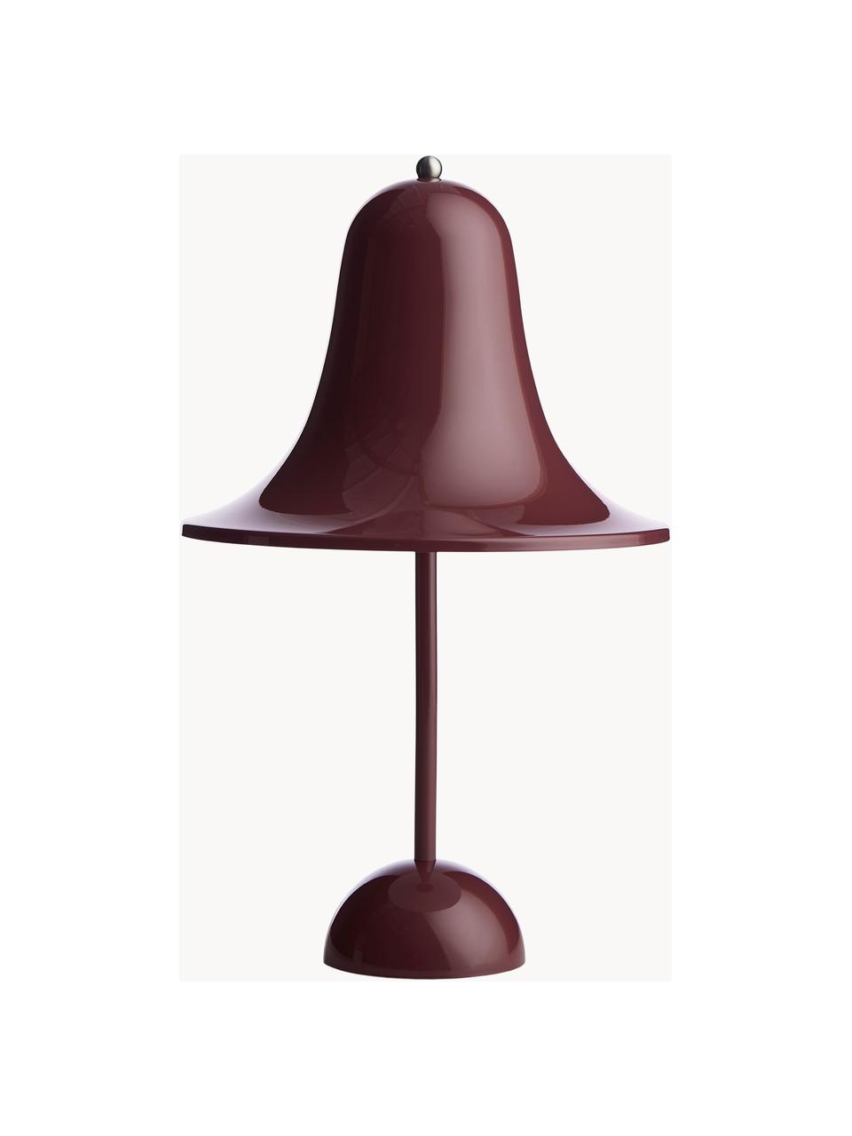 Malá přenosná stolní LED lampa Pantop, design Verner Panton, Umělá hmota, Vínově červená, lesklá, Ø 18 cm, V 30 cm