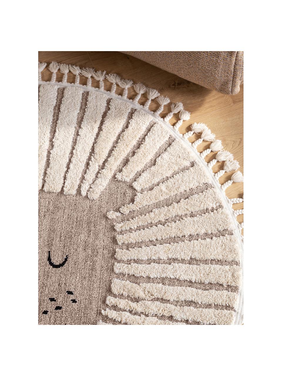 Kulatý dětský koberec se střapci a různou výškou povrchu Momo, 100 % polyester, Odstíny béžové, Ø 120 cm (velikost S)