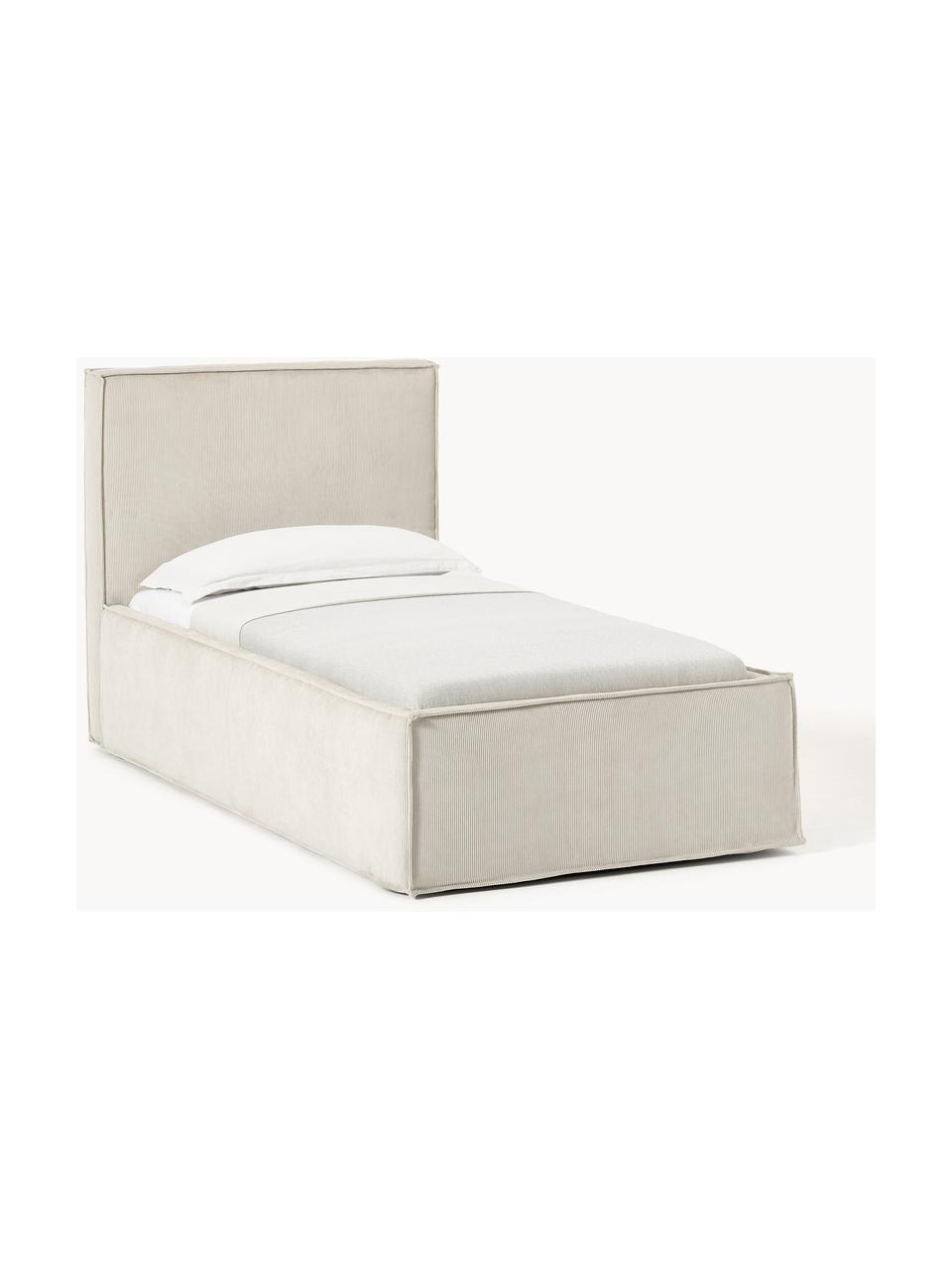 Cama tapizada de pana Dream, Tapizado: pana (92% poliéster, 8% p, Cuerpo: madera de pícea maciza, a, Blanco Off White, An 90 x L 200 cm