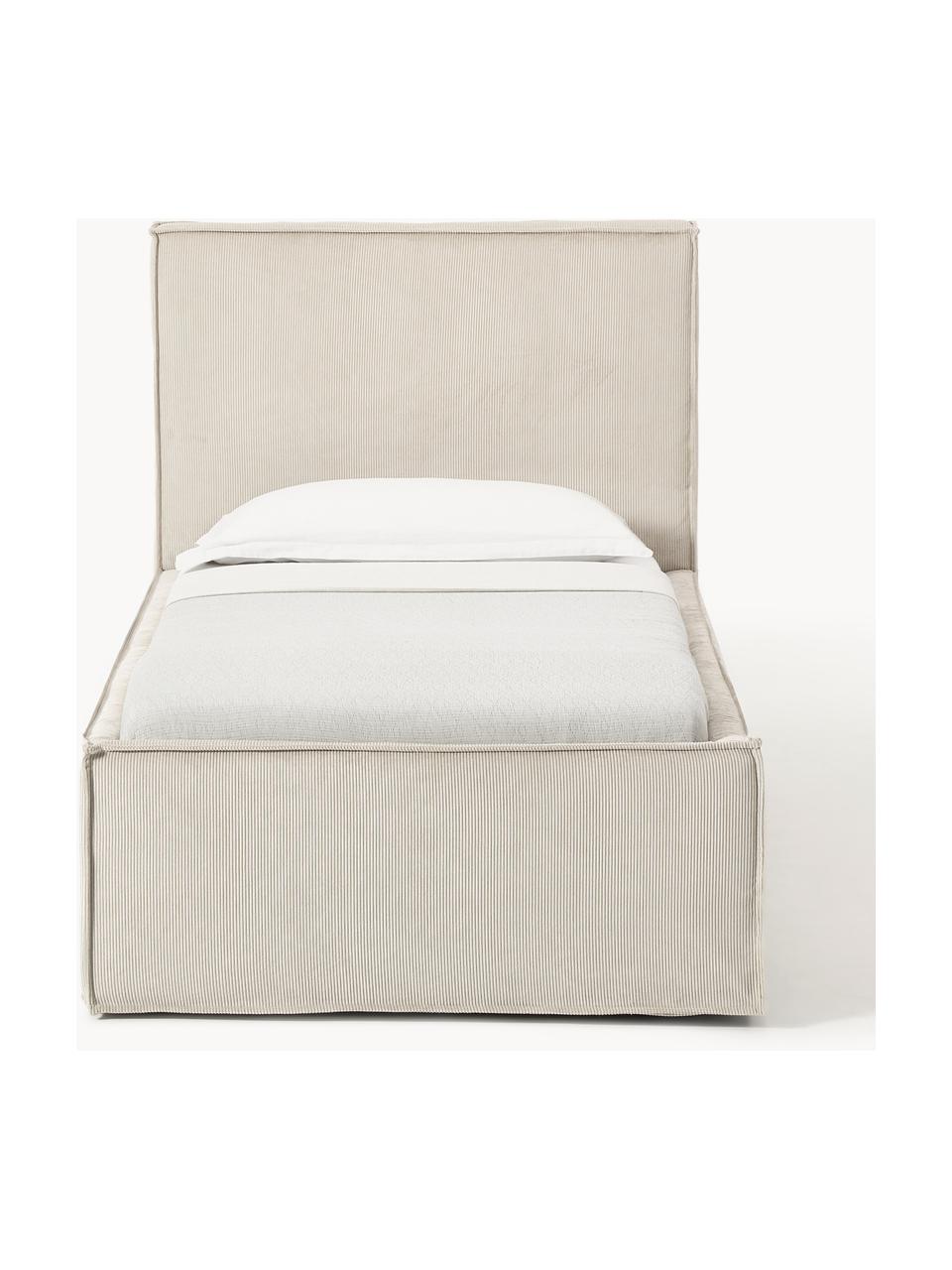 Cama tapizada de pana Dream, Tapizado: pana (92% poliéster, 8% p, Cuerpo: madera de pícea maciza, a, Blanco Off White, An 90 x L 200 cm