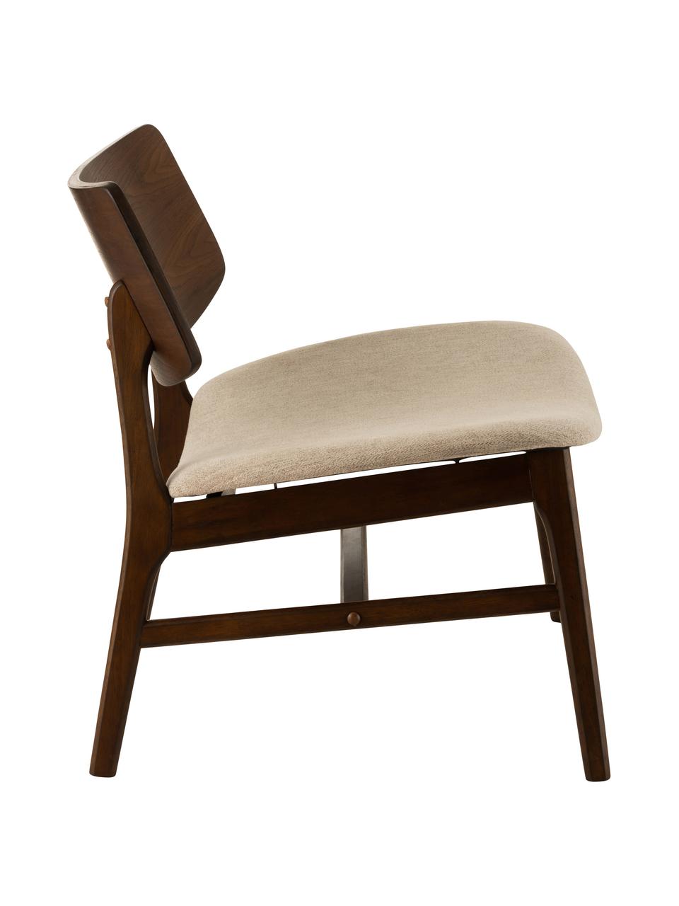 Fauteuil lounge en bois Ken, Brun, beige, larg. 60 x prof. 65 cm