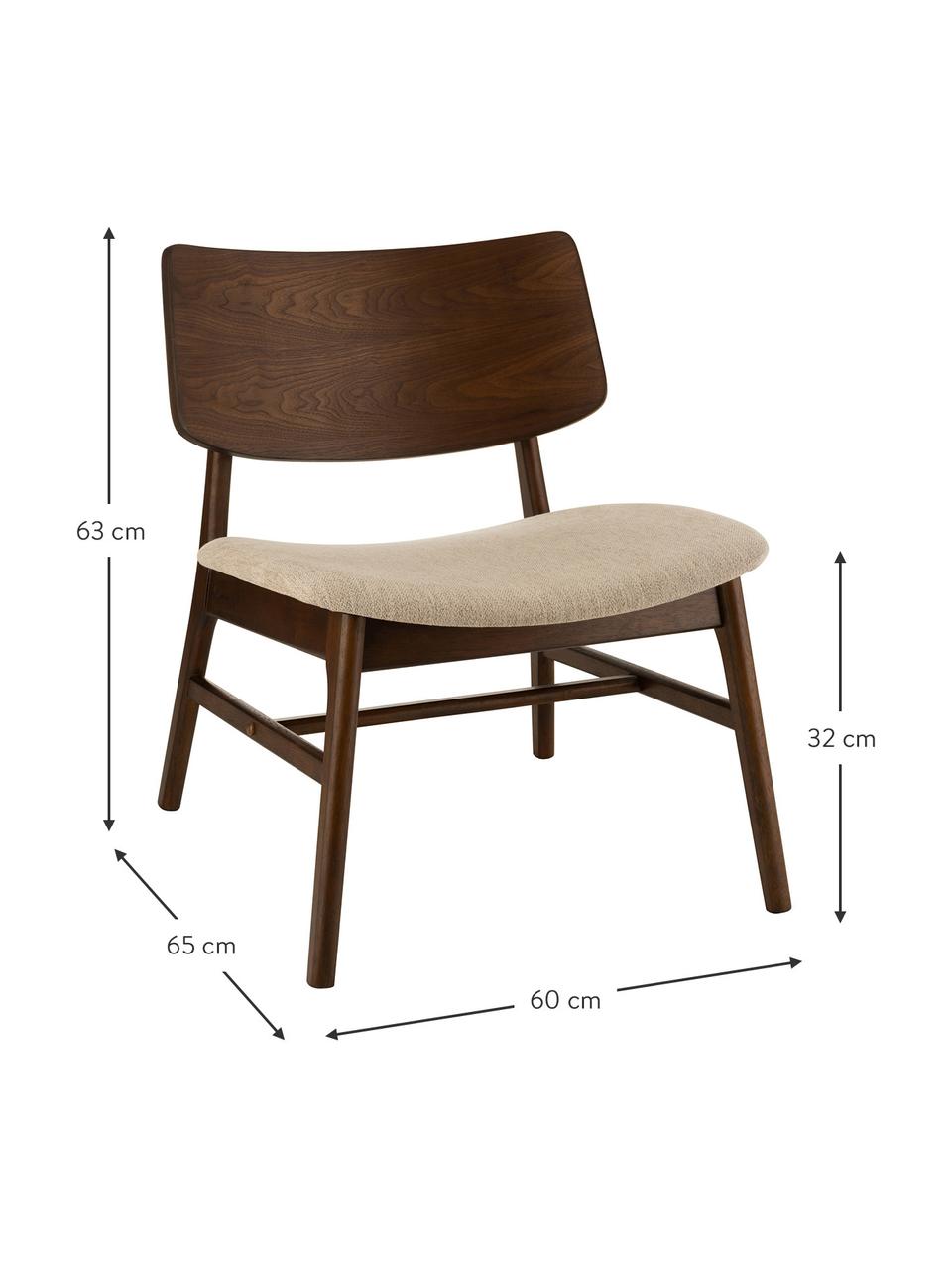 Loungefauteuil Ken van donkere hout, Bekleding: polyester, Frame: rubberhout, Bruin, beige, B 60 x H 65 cm
