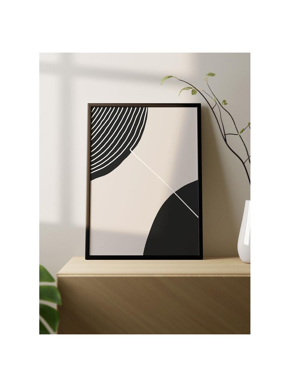 Ingelijste digitale print Feminine Doodles, Lijst: hout, MDF, Zwart, beige, wit, B 32 x H 42 cm