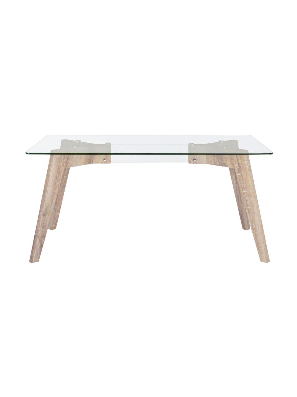 Tavolo con piano in vetro Kenya Aryan, Gambe: pannello di fibra a media, Trasparente, legno chiaro, marrone chiaro, Larg. 160 x Prof. 90 cm