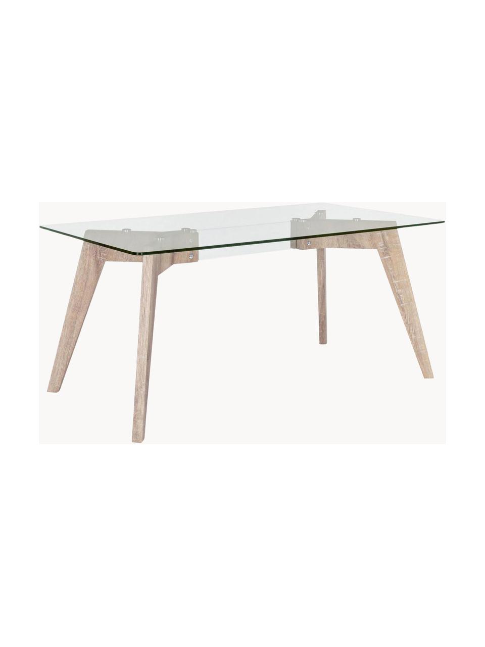 Tavolo da pranzo con piano in vetro Kenya Aryan, Gambe: pannello MDF (fibra a med, Trasparente, legno, Larg. 160 x Prof. 90 cm