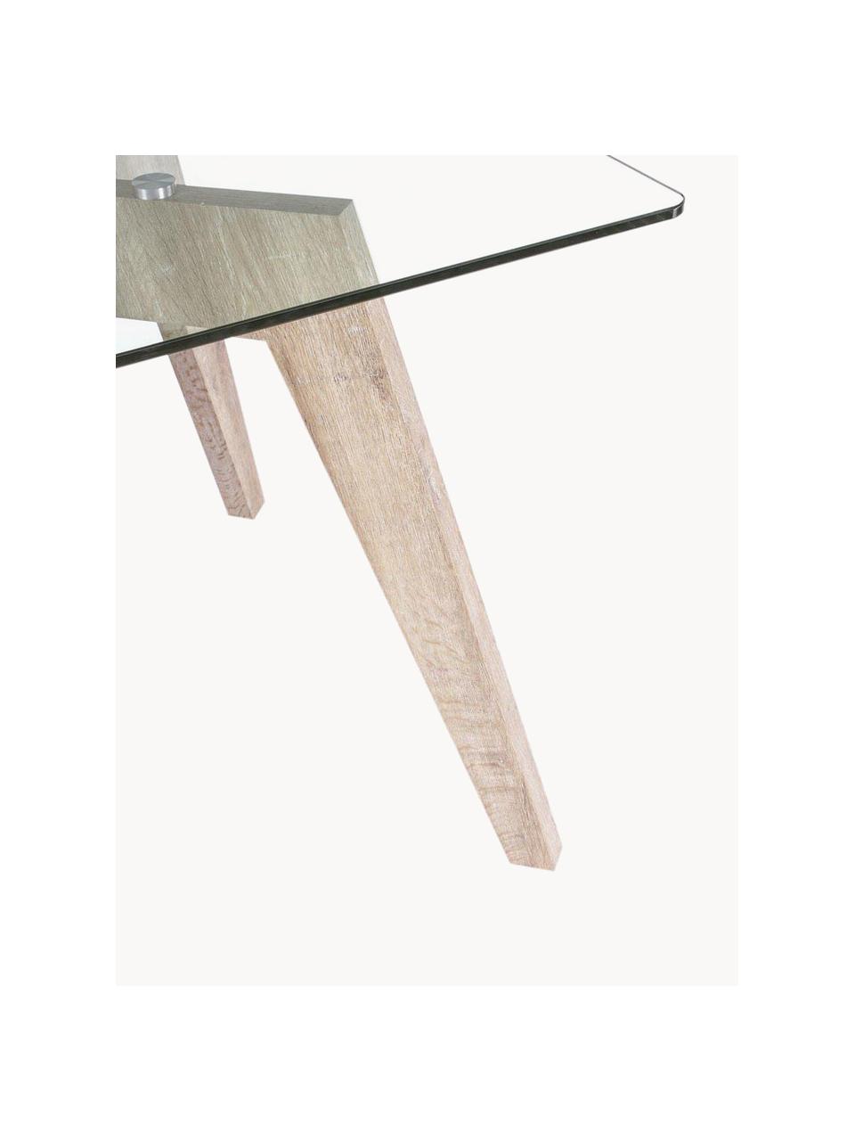 Stół do jadalni Aryan, Blat: szkło hartowane (12mm), Nogi: płyta pilśniowa (MDF) z u, Transparentny, drewno naturalne, S 160 x G 90 cm