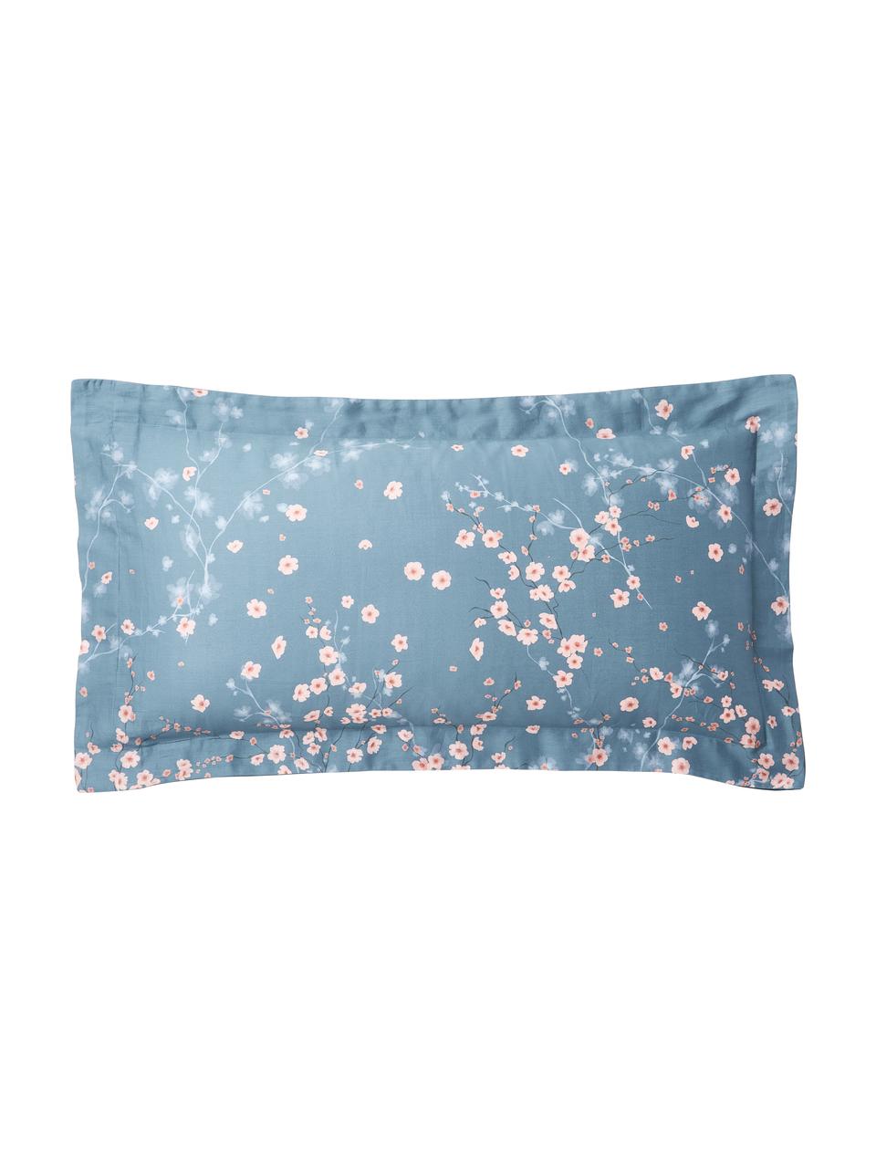 Poszewka na poduszkę z satyny bawełnianej Sakura, Niebieski, S 70 x D 80 cm