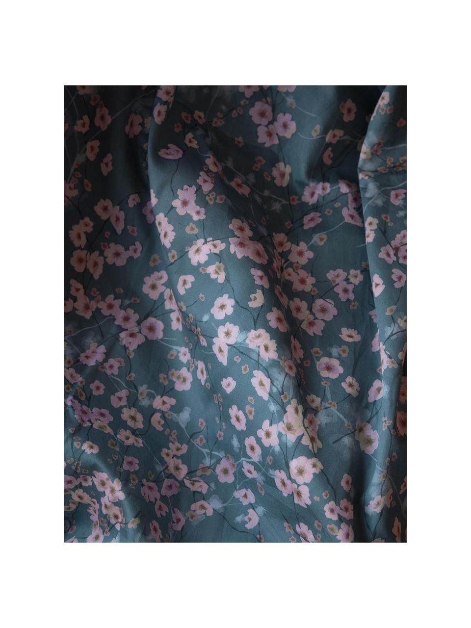 Obliečka na vankúš z bavlneného saténu s kvetinovou potlačou Sakura, Modrá, svetloružová, biela, Š 40 x D 80 cm