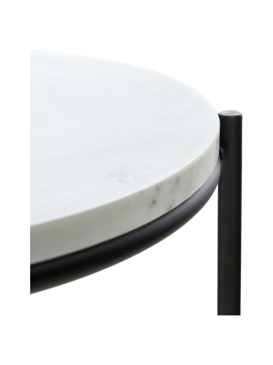 Tavolino rotondo con piano in marmo Ella, Struttura: metallo verniciato a polv, Bianco marmorizzato, nero, Ø 40 x Alt. 50 cm