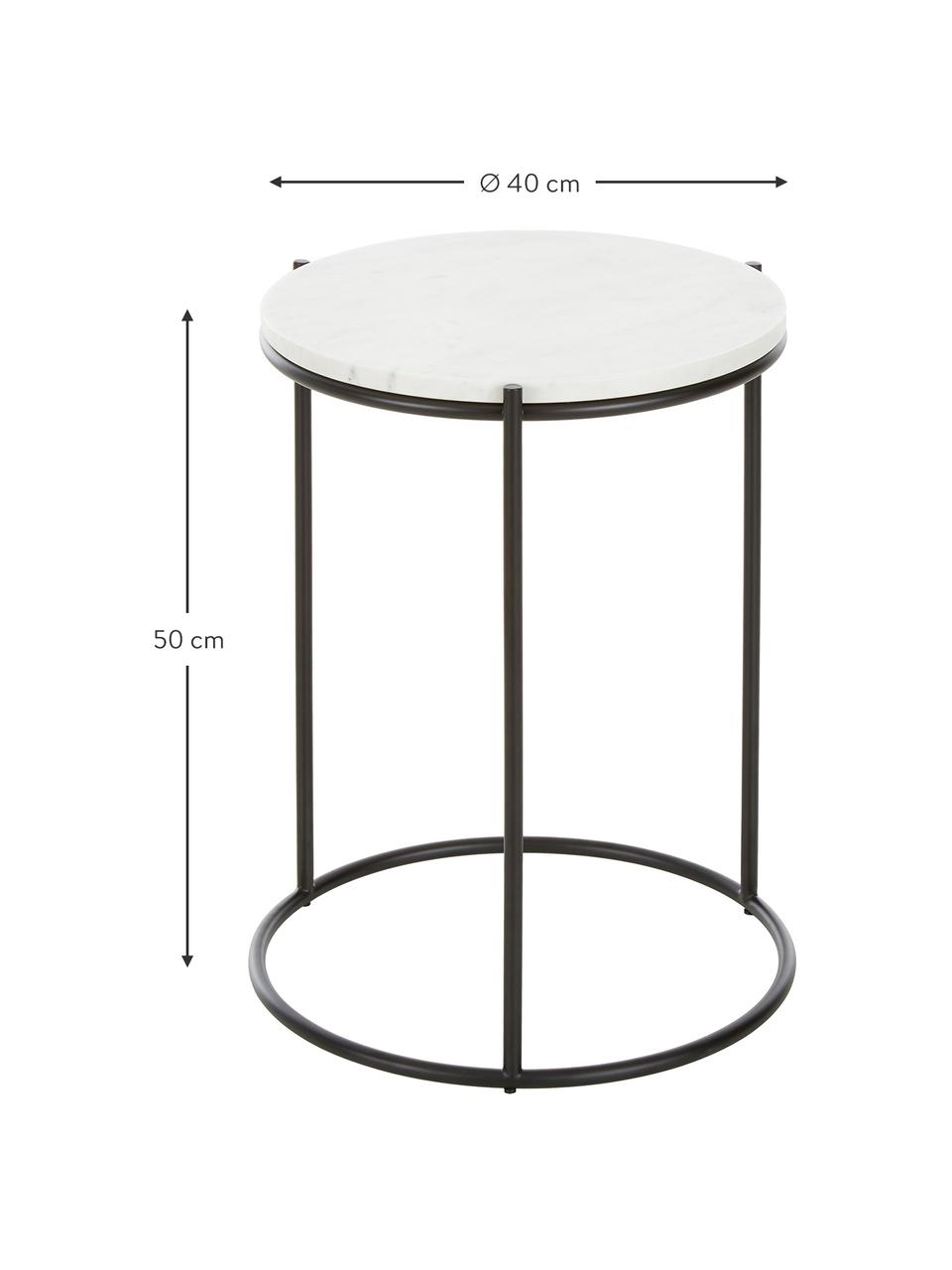 Runder Marmor-Beistelltisch Ella, Tischplatte: Marmor, Gestell: Metall, pulverbeschichtet, Weißer Marmor, Schwarz, Ø 40 x H 50 cm