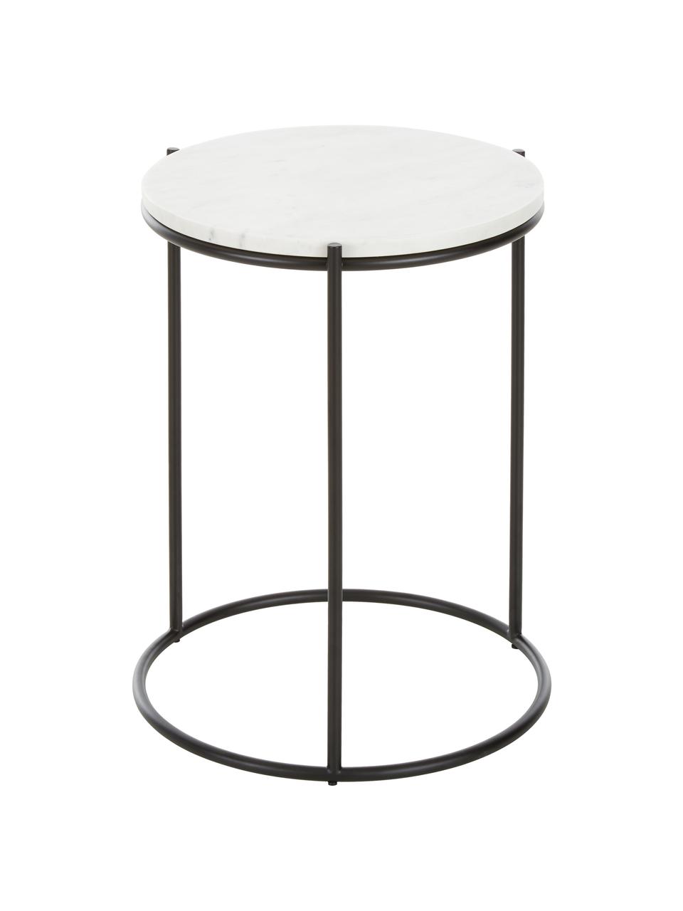 Okrúhly mramorový pomocný stolík Ella, Biela, mramorovaná, čierna, Ø 40 x V 50 cm