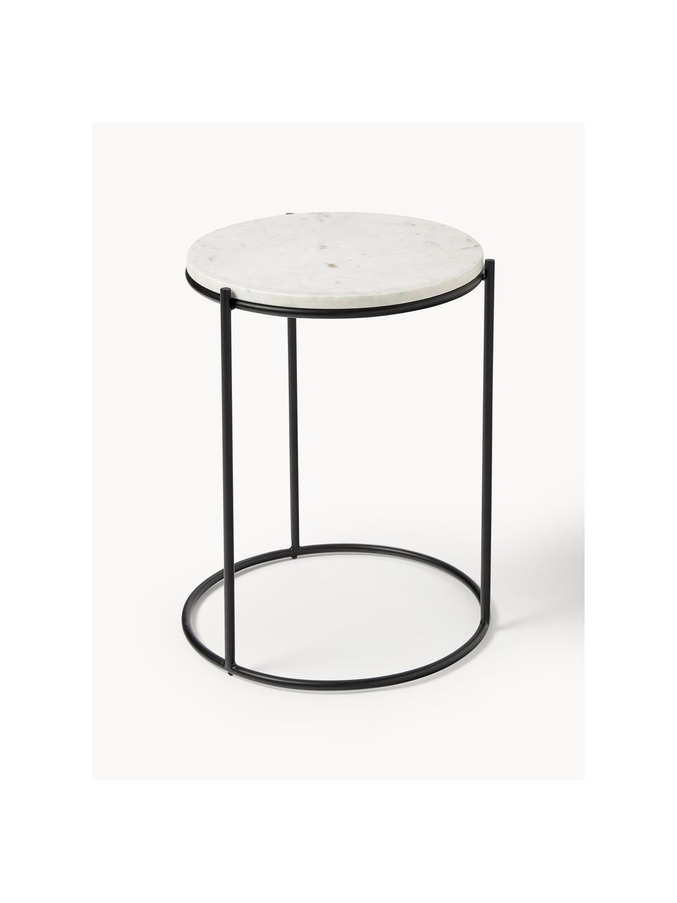 Table d'appoint ronde en marbre Ella, Blanc, marbré, noir, Ø 40 x haut. 50 cm