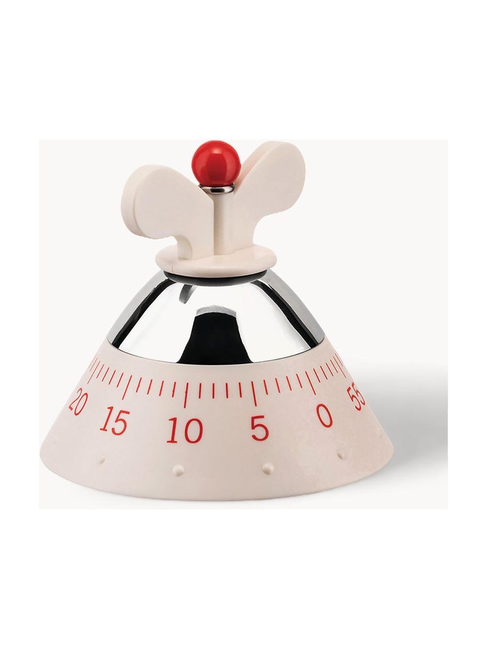 Timer da cucina Happy, Resina termoplastica, Bianco, argentato, rosso, Ø 11 x Alt. 9 cm