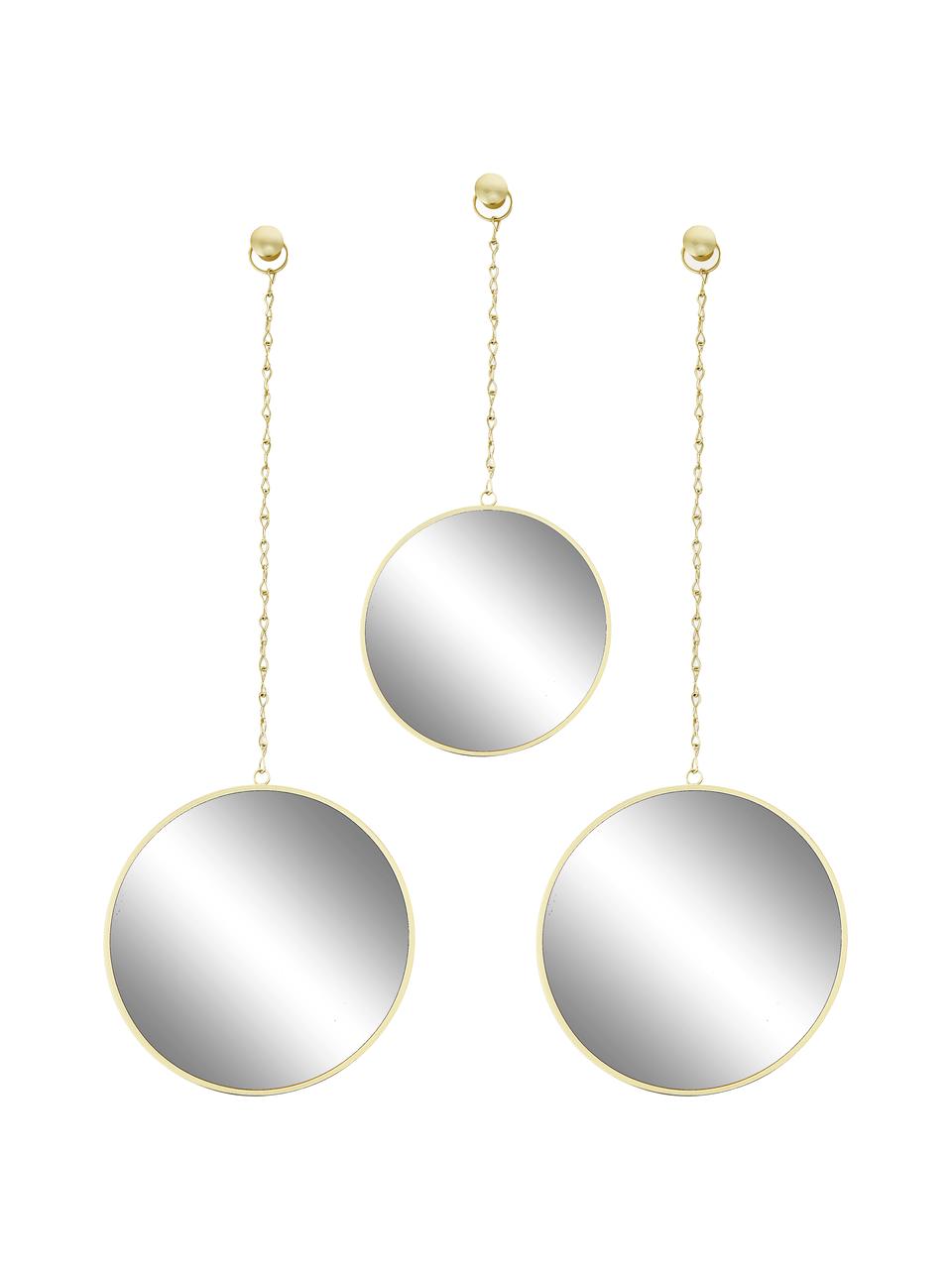 Súprava okrúhlych nástenných zrkadiel so zlatým kovovým rámom Dima, 3 diely, Odtiene zlatej, Súprava s rôznymi veľkosťami