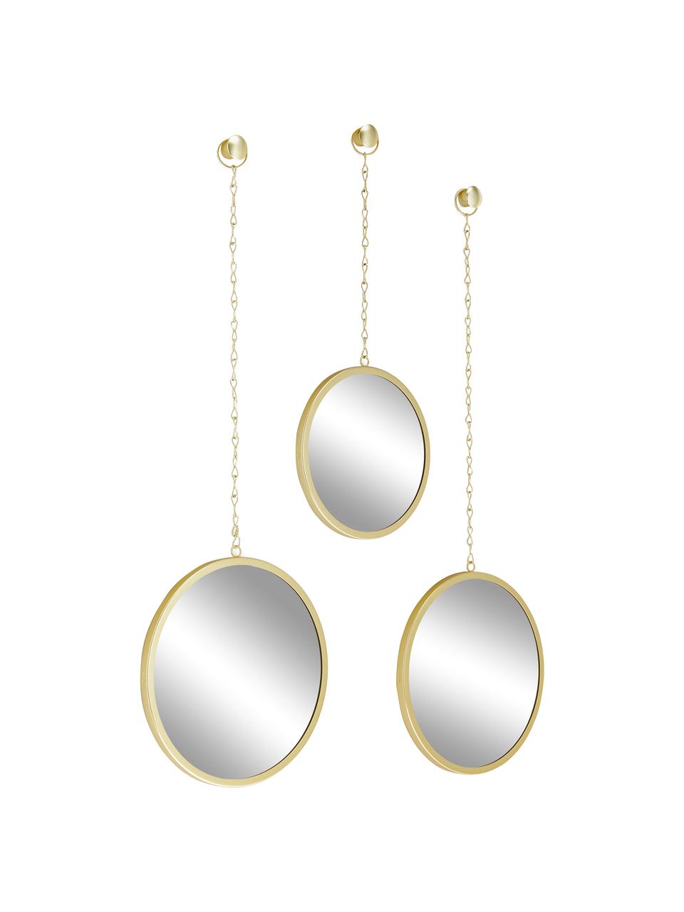 Set de espejos de pared de metal Dima, 3 uds., Espejo: cristal, Dorado, Set de diferentes tamaños