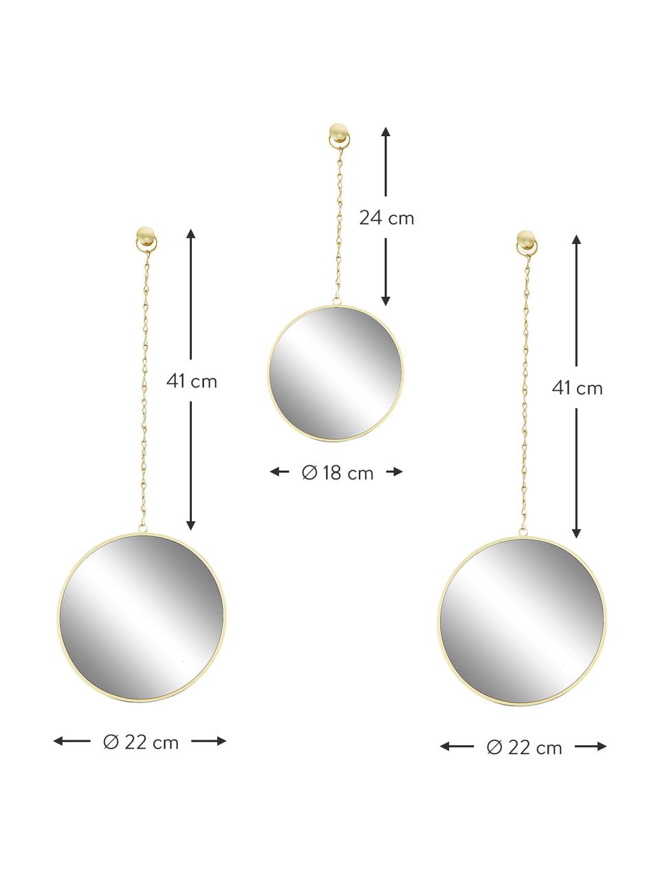 Miroir mural rond avec cadre doré Dima, 3 élém., Couleur dorée, Lot de différentes tailles