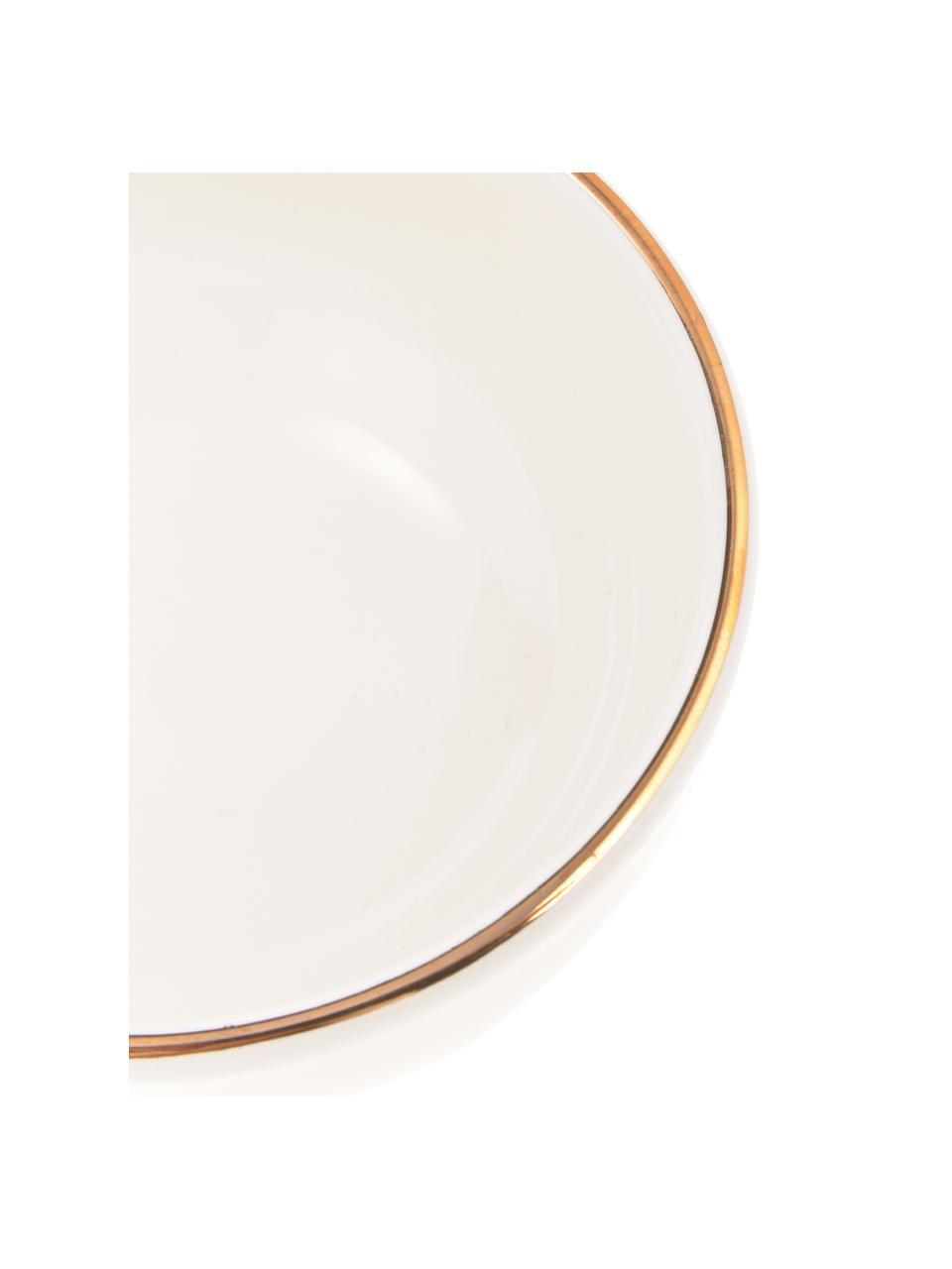 Ručně vyrobená miska na občerstvení se zlatým okrajem Allure, 4 ks, Keramika, Bílá, zlatá, Ø 11 cm