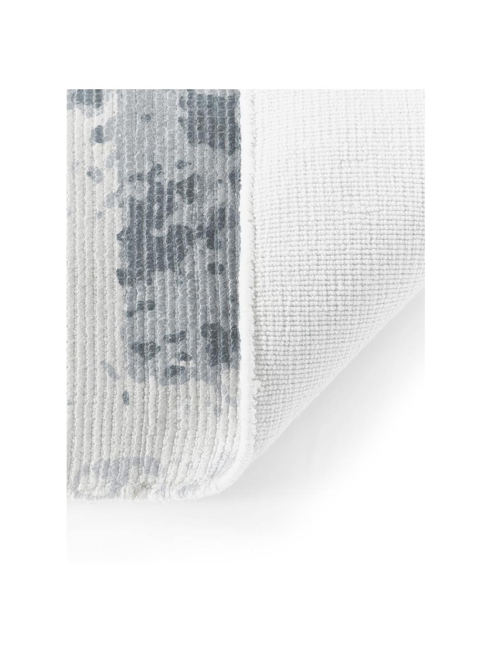 Handgeweven laagpolige loper Nantes, 100% polyester, GRS-gecertificeerd, Grijsblauw, B 80 x B 250 cm