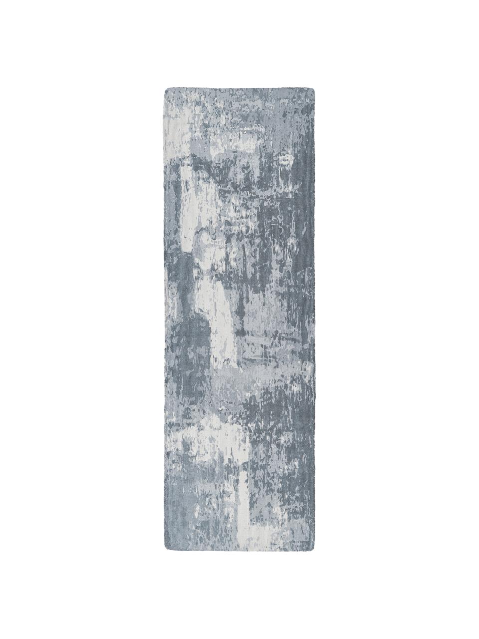 Handgeweven laagpolige loper Nantes, 100% polyester, GRS-gecertificeerd, Grijsblauw, B 80 x B 250 cm