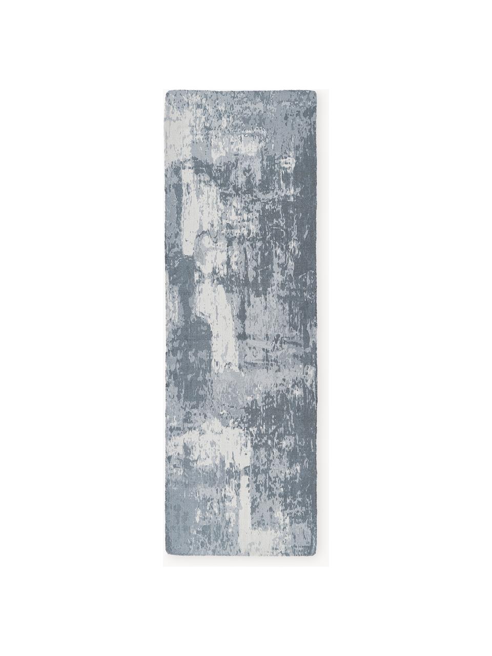 Tapis de couloir à poils ras tissé main Nantes, 100 % polyester, certifié GRS, Gris-bleu, larg. 80 x long. 250 cm