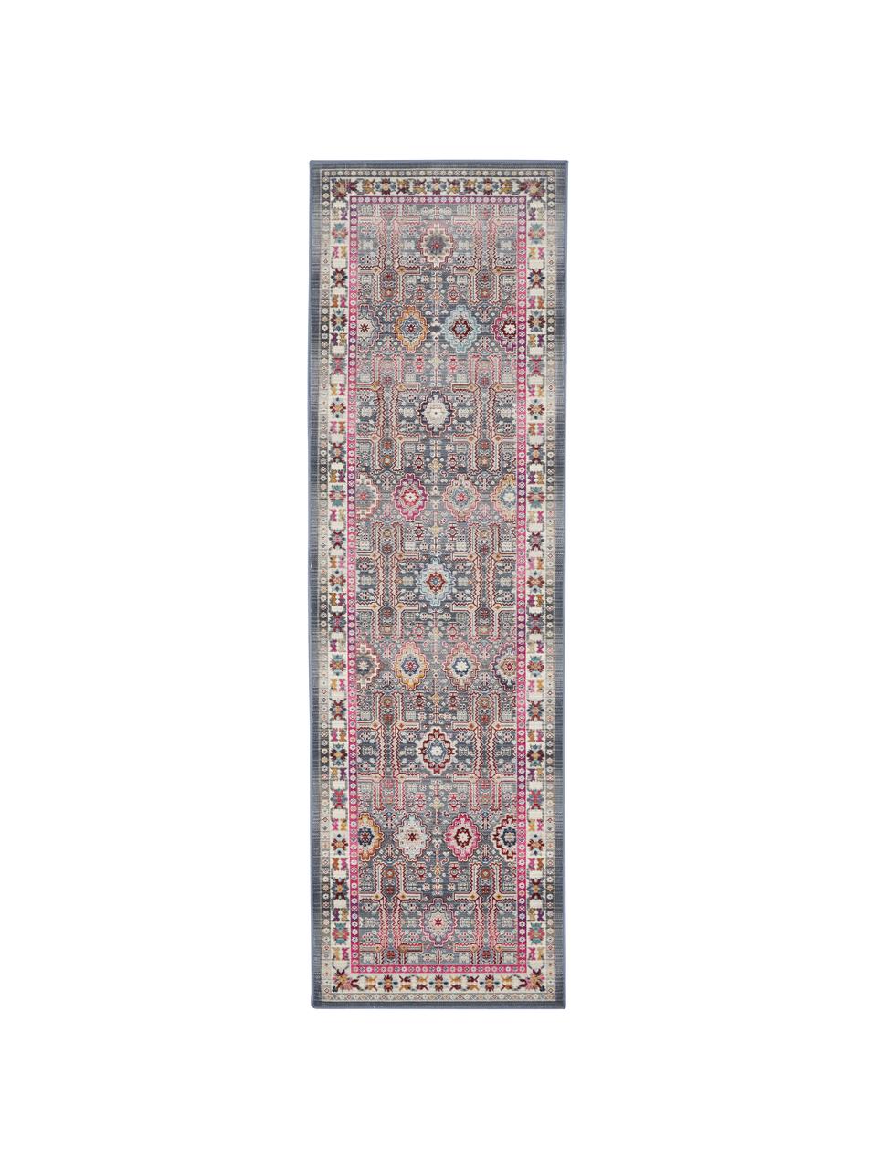 Läufer Vintage Kashan mit buntem Vintagemuster, Flor: 100% Polypropylen, Grau, Mehrfarbig, 60 x 185 cm