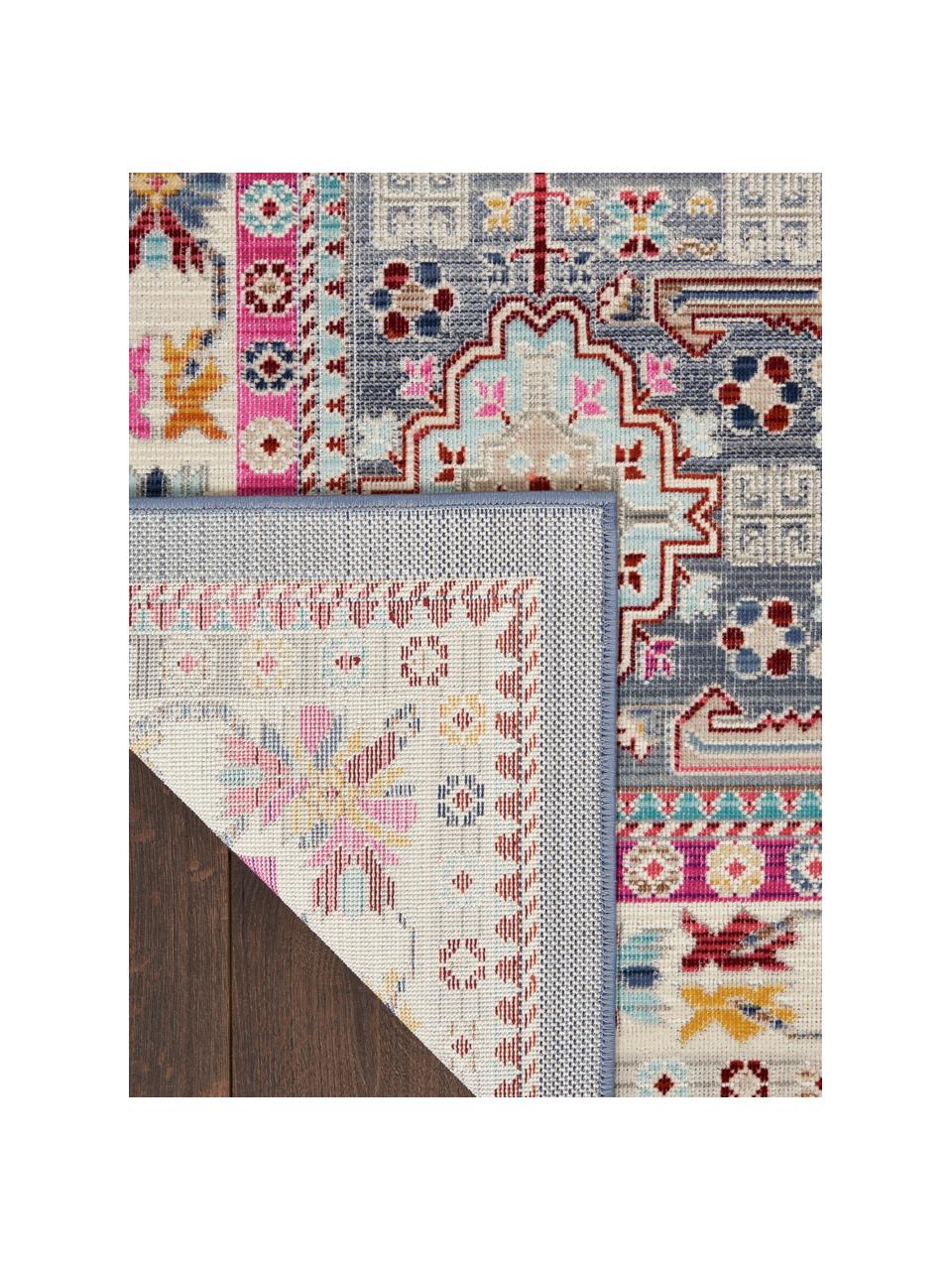 Loper Vintage Kashan met kleurrijk vintage patroon, Bovenzijde: 100% polypropyleen, Onderzijde: latex, Grijs, multicolour, 60 x 185 cm