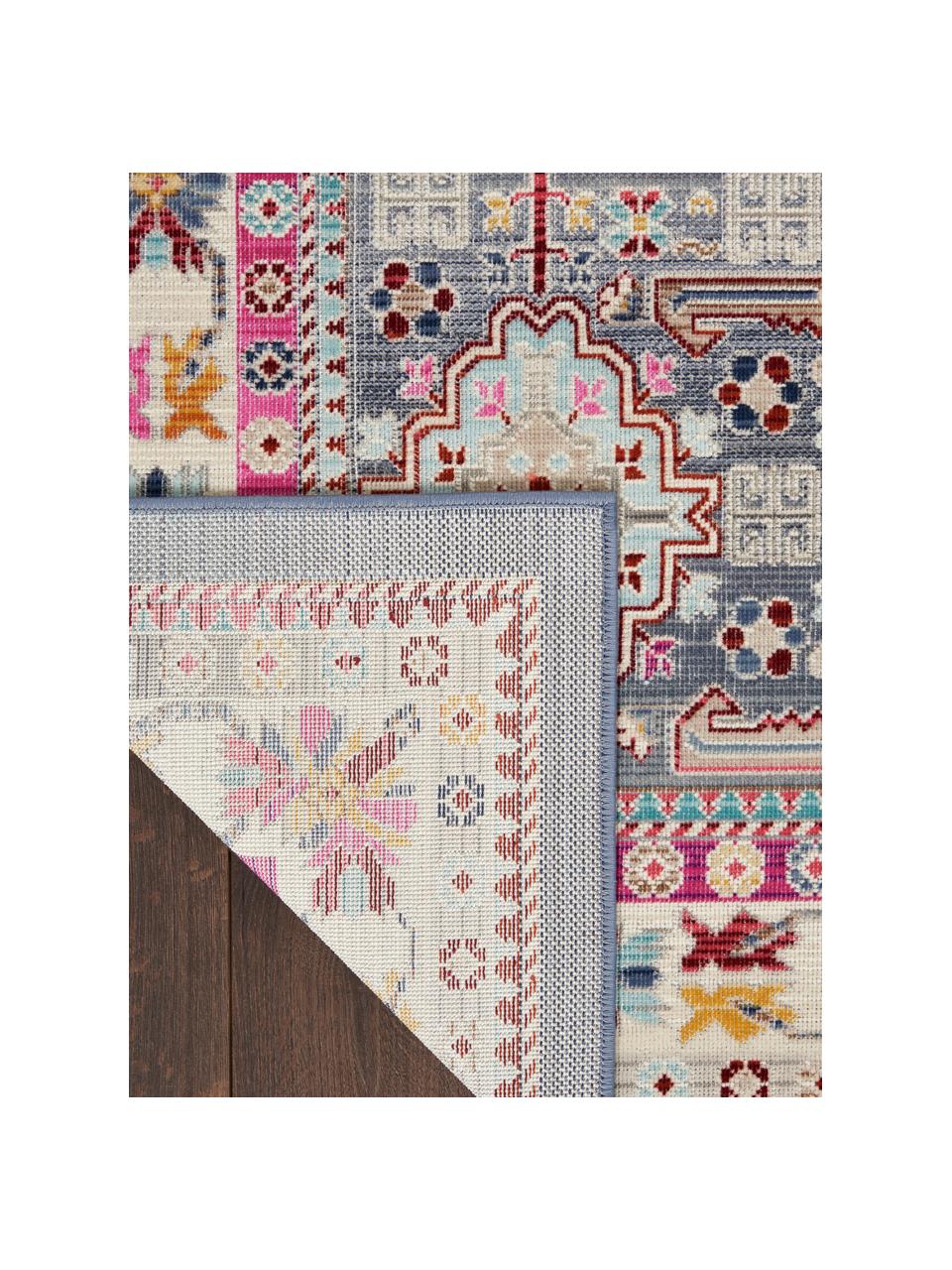 Tapis de couloir à poils ras Vintage Kashan, Gris, multicolore