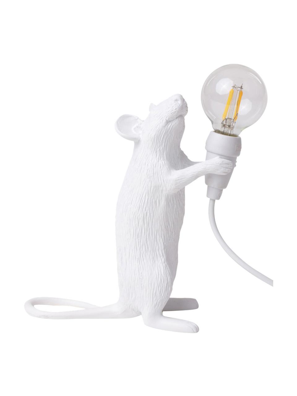 Malá dizajnová stolová LED lampa Mouse, Biela, Š 13 x V 15 cm