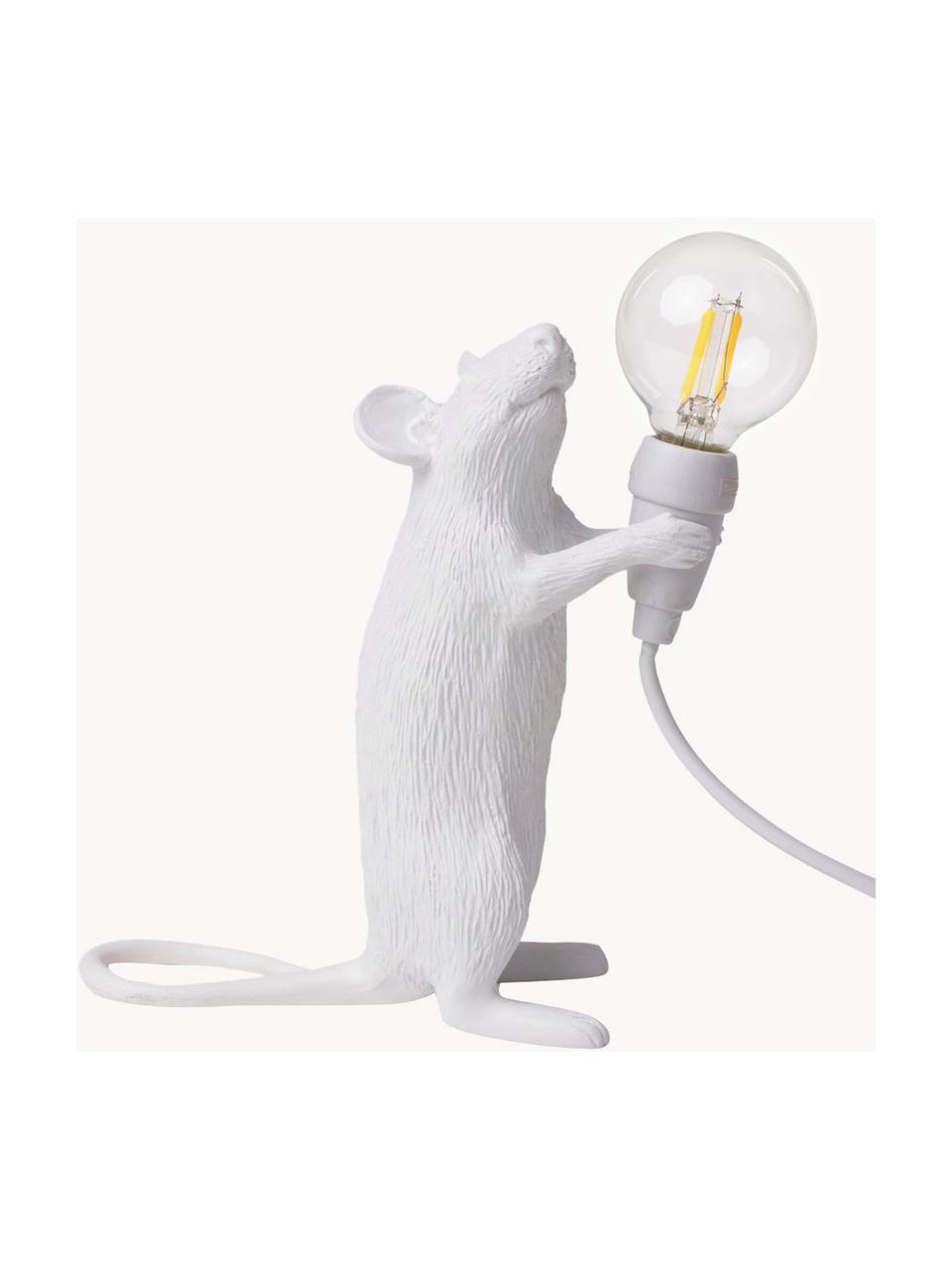 Lámpara de mesa pequeña LED de diseño Mouse, con puerto USB, Lámpara: resina, Cable: plástico, Blanco, An 13 x Al 15 cm