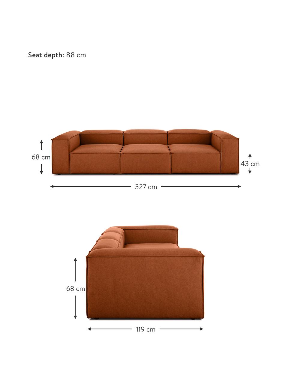 Modulaire bank Lennon (4-zits), Bekleding: polyester De hoogwaardige, Frame: massief grenenhout, multi, Poten: kunststof De poten bevind, Geweven stof terracottakleurig, B 327 x D 119 cm