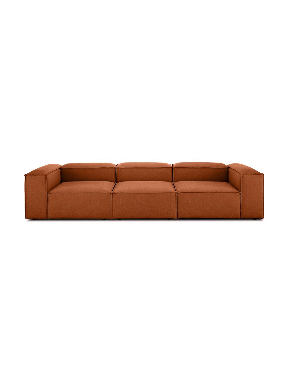 Divano componibile 4 posti Lennon, Rivestimento: poliestere Il rivestiment, Struttura: legno di pino massiccio, , Piedini: plastica I piedi si trova, Tessuto colore terracotta, Larg. 327 x Prof. 119 cm