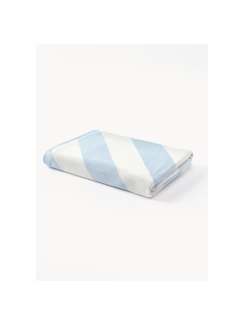 Fouta à motif zigzag Suri, Bleu ciel, blanc crème, larg. 90 x long. 170 cm