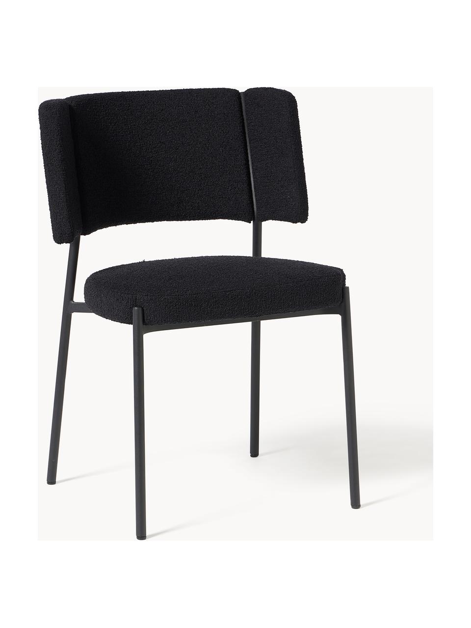 Bouclé gestoffeerde stoelen Samantha, 2 stuks, Bekleding: bouclé (100% polyester) M, Poten: gecoat metaal Dit product, Bouclé zwart, zwart, B 55 x D 55 cm