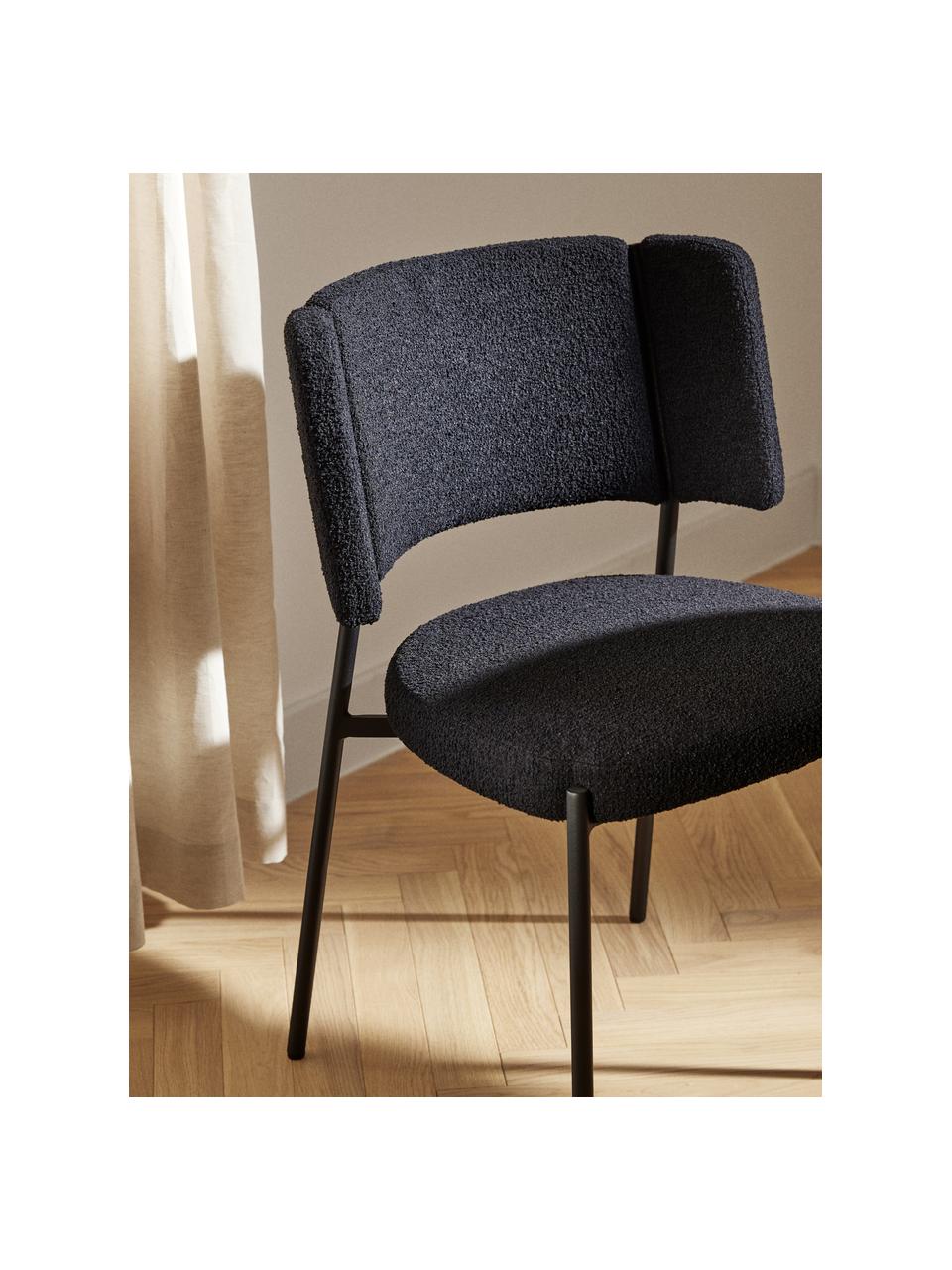 Bouclé gestoffeerde stoelen Samantha, 2 stuks, Bekleding: bouclé (100% polyester) M, Poten: gecoat metaal Dit product, Bouclé zwart, zwart, B 55 x D 55 cm