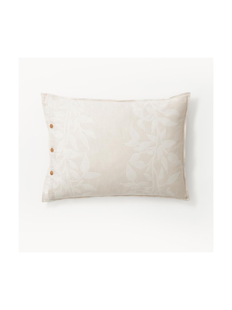Taie d'oreiller réversible mousseline beige à motif floral Jasmina, Beige, larg. 50 x long. 70 cm