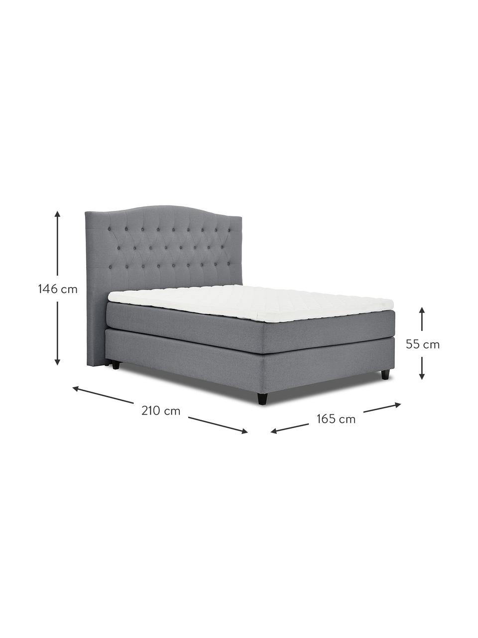 Letto boxspring premium in tessuto grigio Royal, Materasso: nucleo a 5 zone di molle , Piedini: legno di betulla massicci, Tessuto grigio, 200 x 200 cm