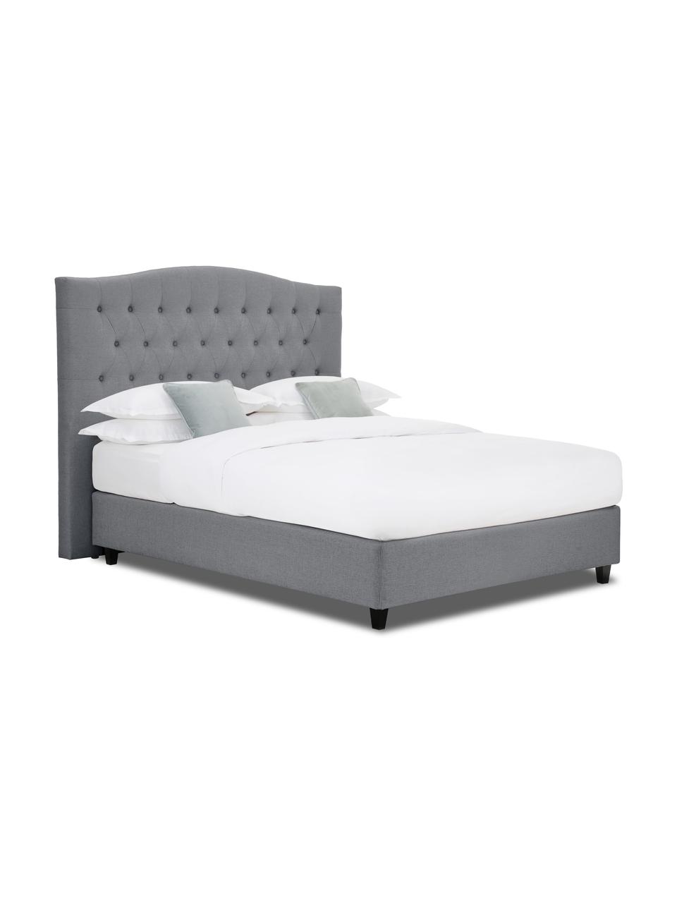 Premium boxspring bed Royal in grijs, Matras: 5-zones pocketvering, Poten: massief gelakt berkenhout, Geweven stof grijs, 200 x 200 cm