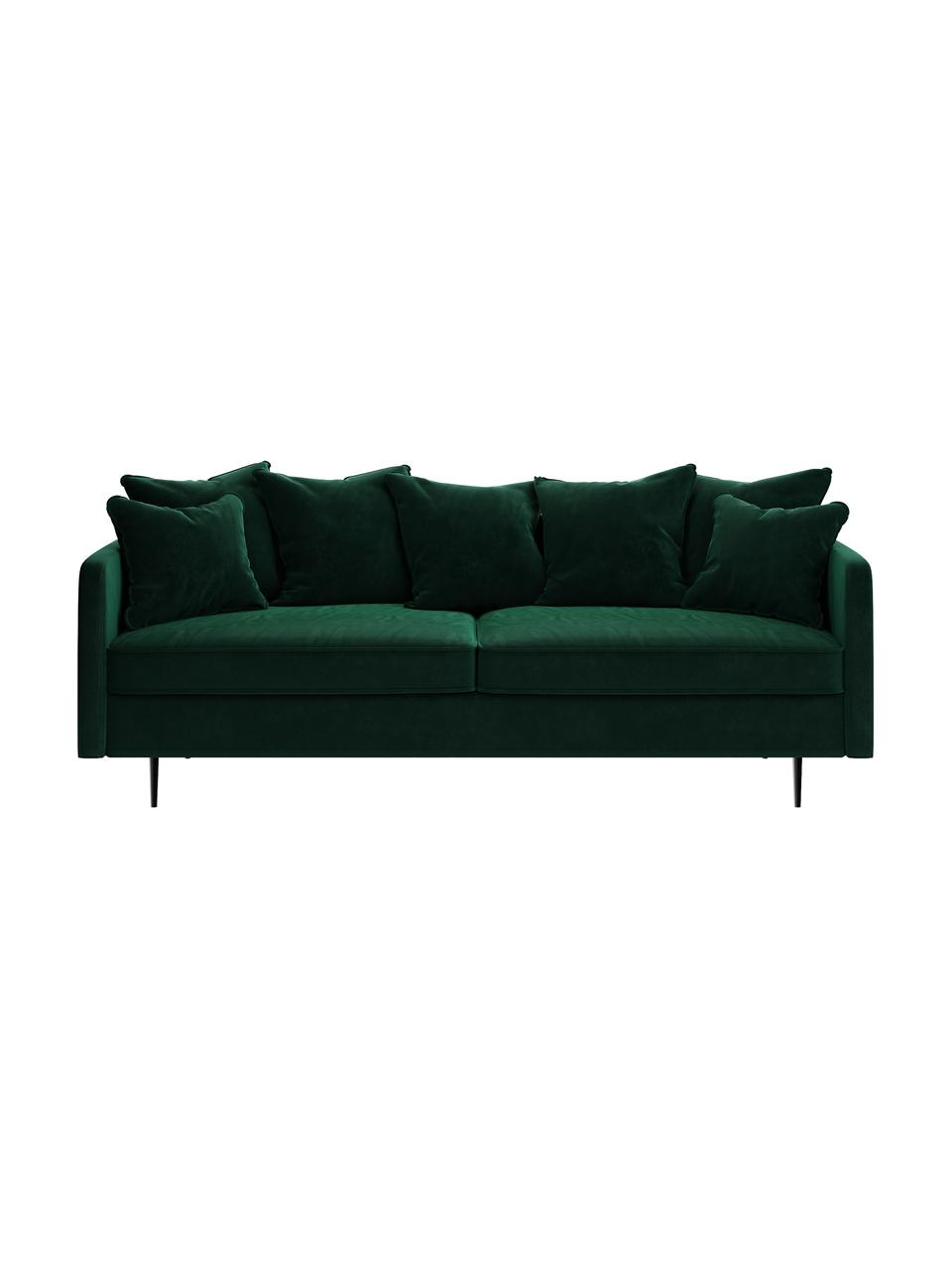 Sofá de terciopelo Esme (3 plazas), Tapizado: 100% terciopelo de poliés, Estructura: madera dura, madera bland, Patas: metal recubierto Alta res, Verde oscuro, patas negro, An 214 x F 96 cm