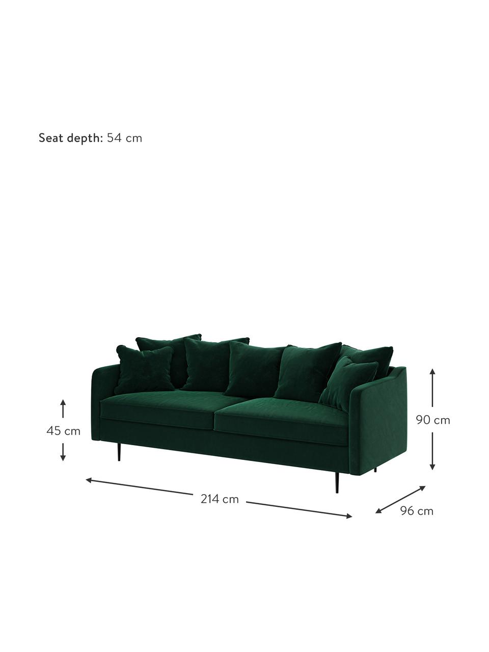 Sofa z aksamitu Esme (3-osobowa), Tapicerka: 100% aksamit poliestrowy, Stelaż: drewno drzew liściastych,, Nogi: metal powlekany Dzięki tk, Ciemny zielony, nogi: czarny, S 214 x G 96 cm