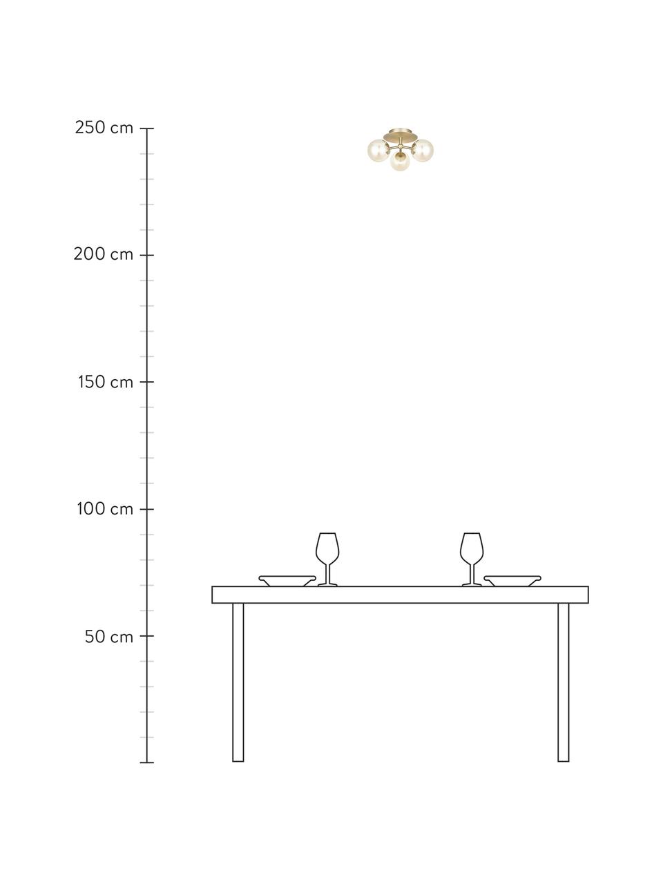 Lampada da soffitto di design in vetro Atom, Paralume: vetro, Struttura: metallo, Baldacchino: metallo, Ottonato, ambrato, Ø 26 x Alt. 16 cm