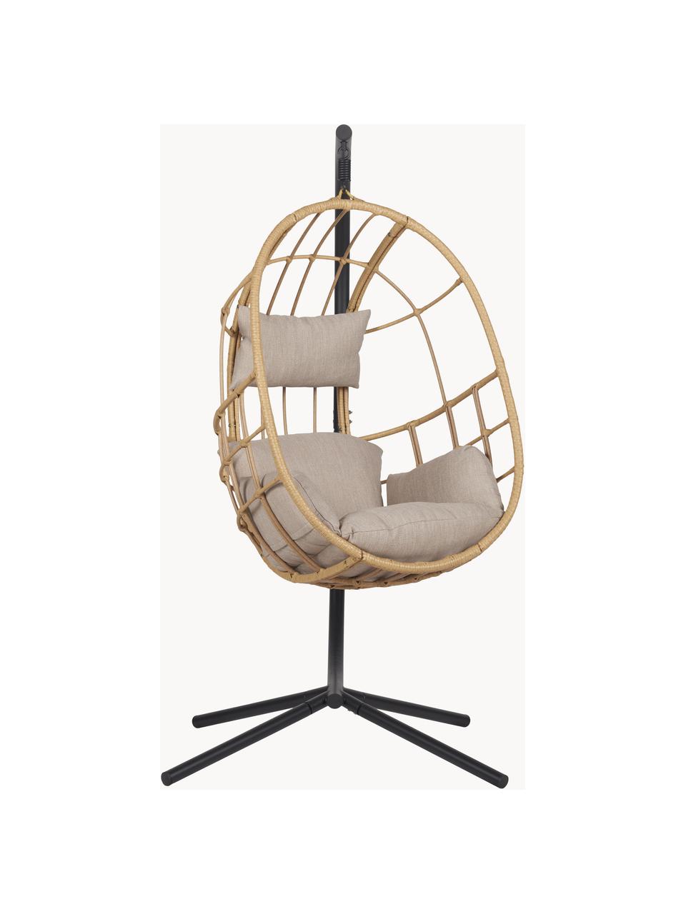 Fotel wiszący z poduszkami Bahamas, Stelaż: metal powlekany, Jasnobeżowa tkanina, rattan, S 128 x W 190 cm