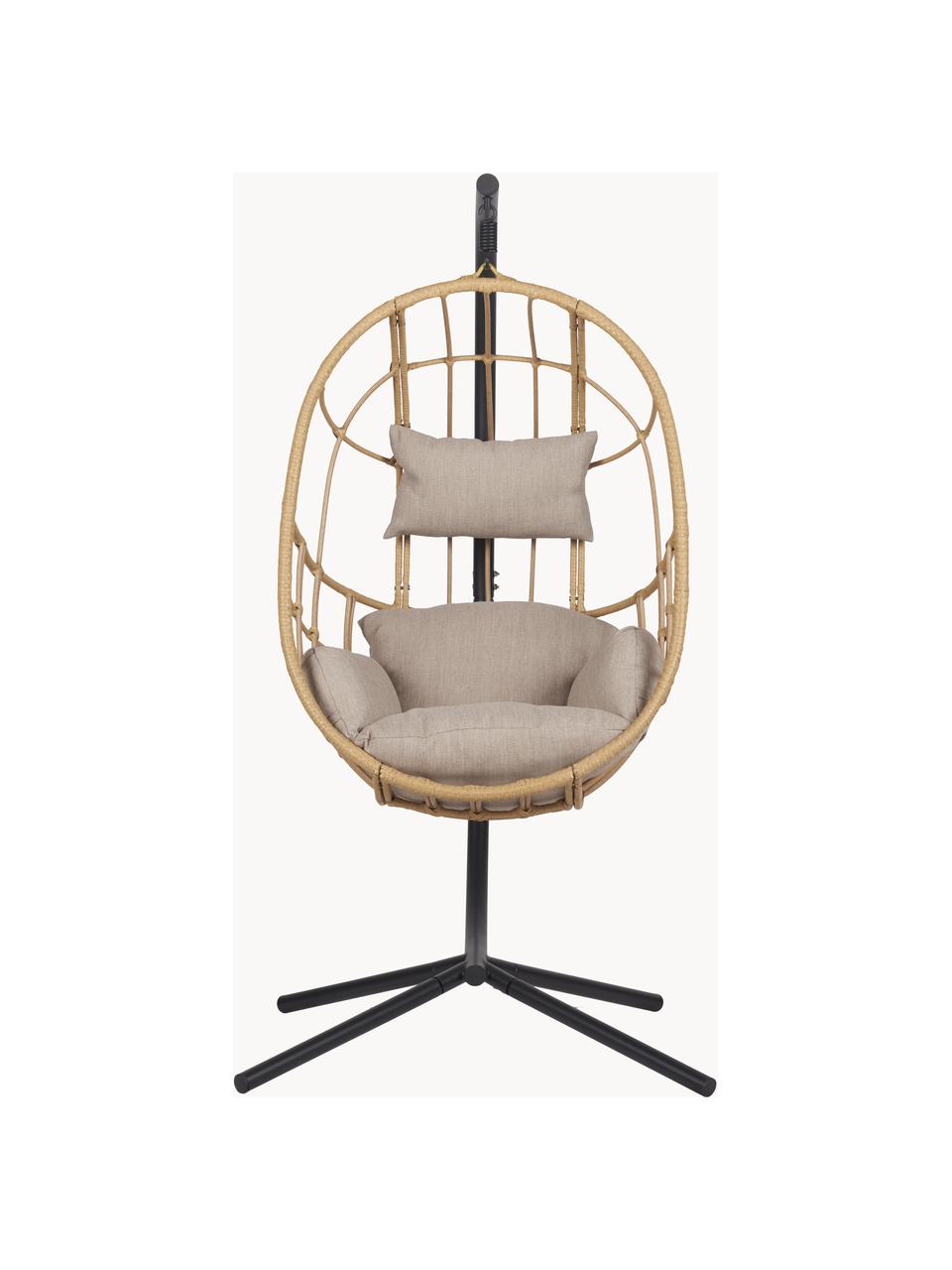 Fotel wiszący z poduszkami Bahamas, Stelaż: metal powlekany, Jasnobeżowa tkanina, rattan, S 128 x W 190 cm