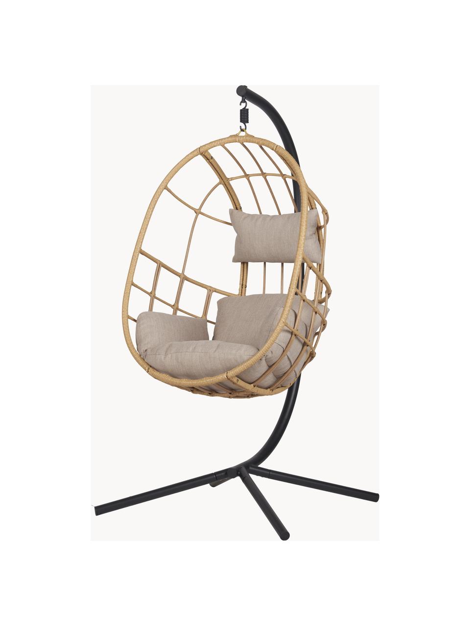 Fotel wiszący z poduszkami Bahamas, Stelaż: metal powlekany, Jasnobeżowa tkanina, rattan, S 128 x W 190 cm