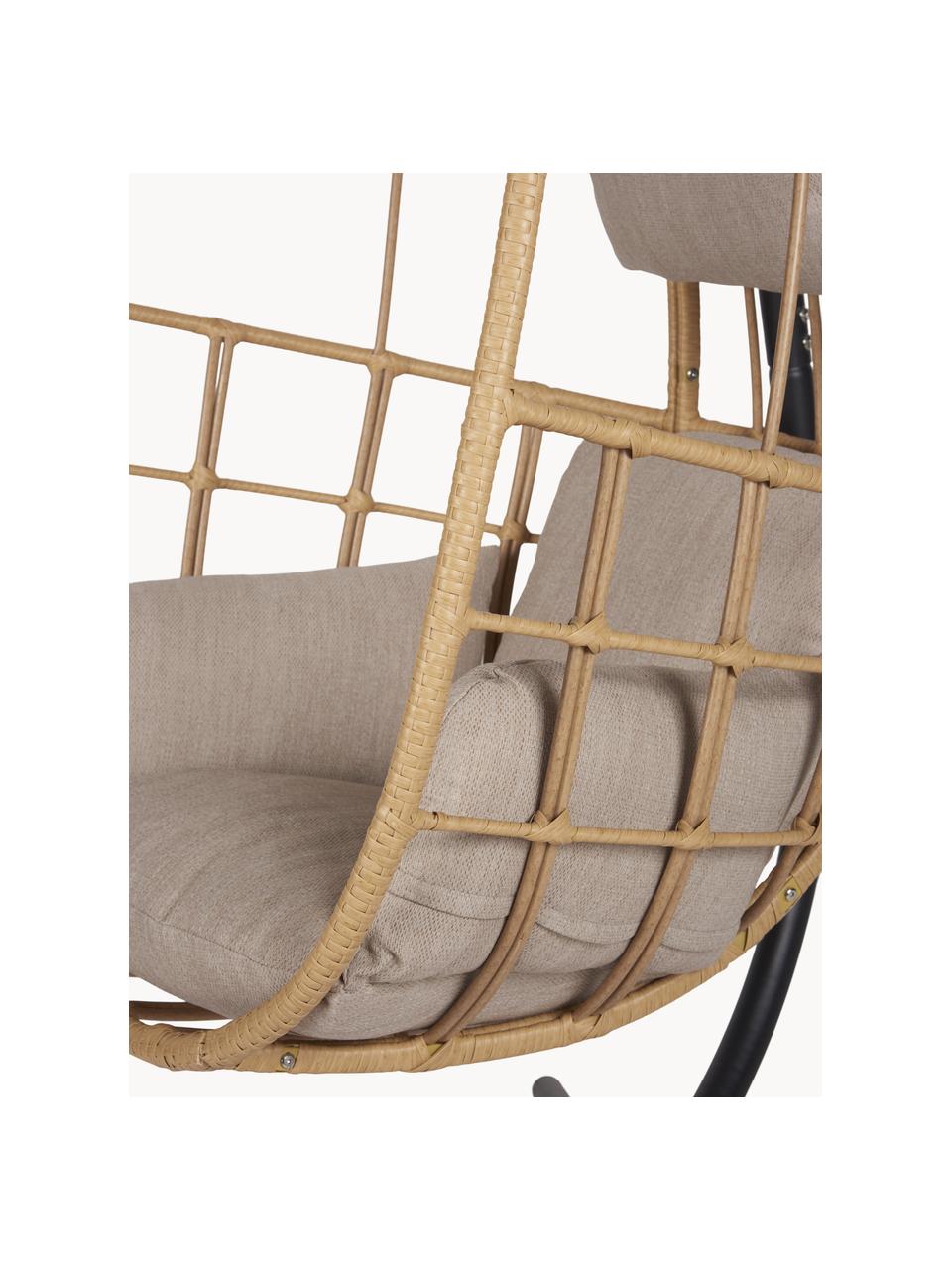 Poltrona sospesa con cuscini Bahamas, Struttura: metallo rivestito, Tessuto beige chiaro, rattan, Larg. 128 x Alt. 190 cm