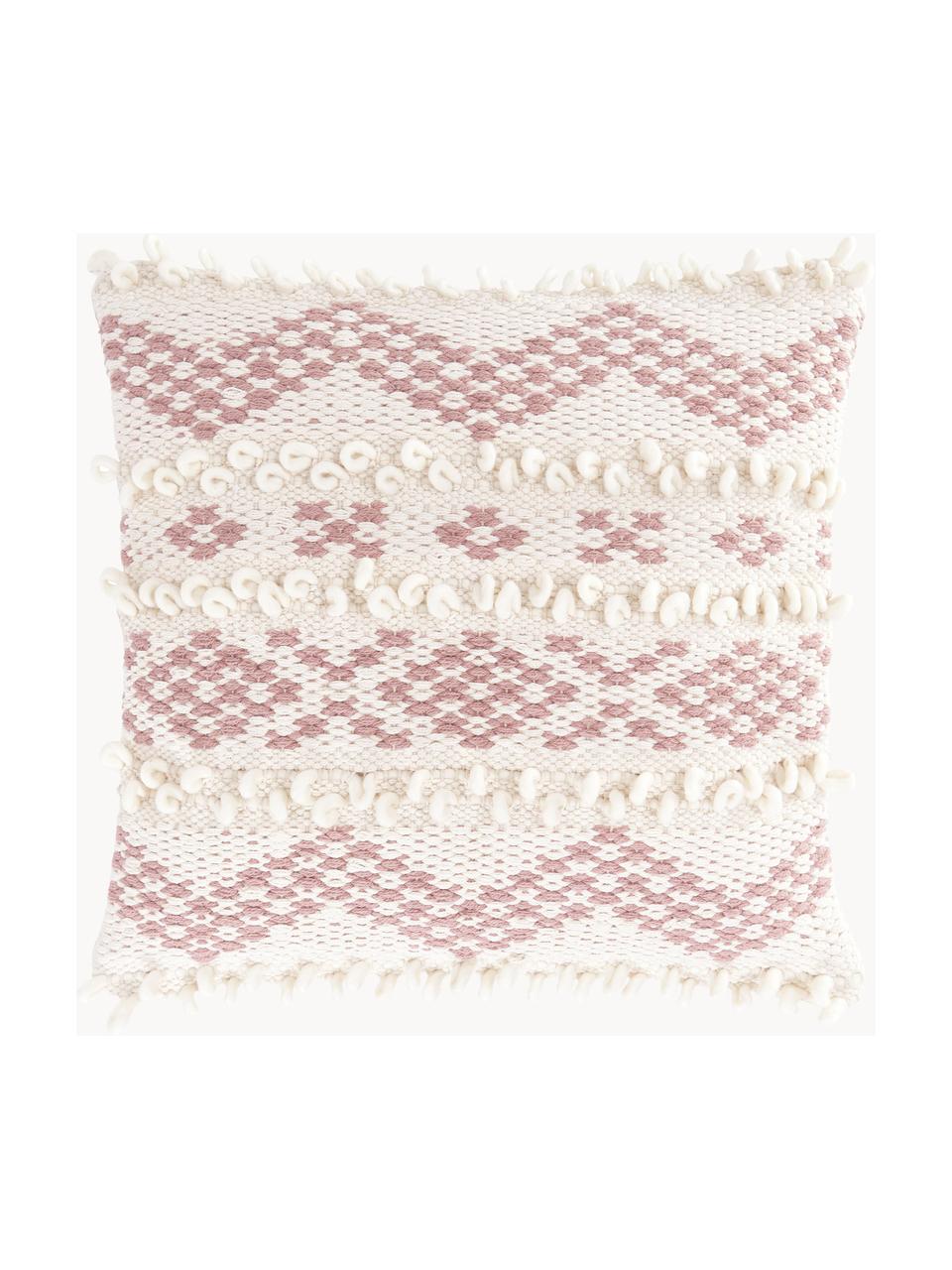 Poszewka na poduszkę w stylu boho Paco, 80% bawełna, 20% wełna, Biały, różowy, S 45 x D 45 cm