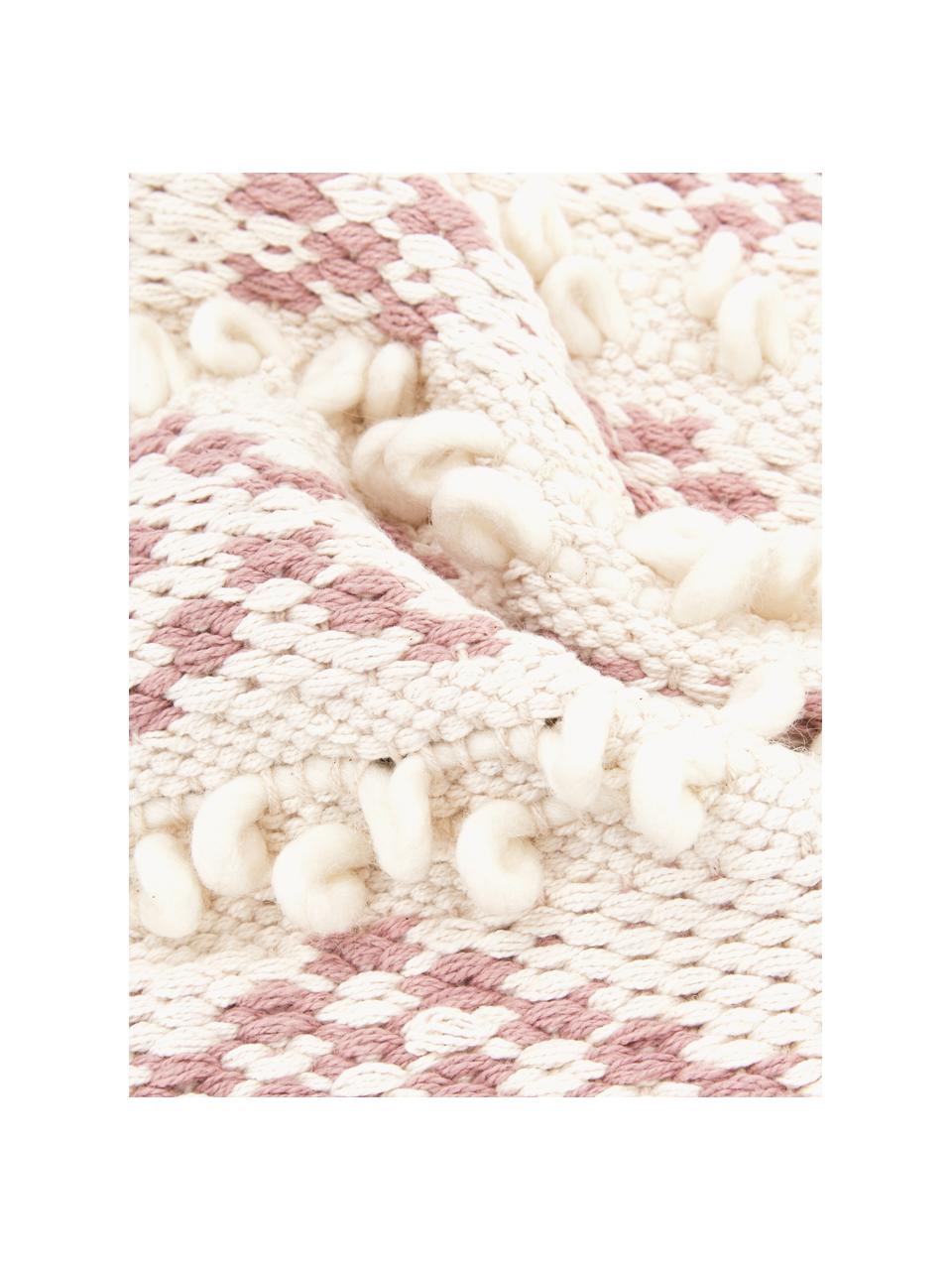 Funda de cojín Paco, estilo boho, 80% algodón, 20% lana, Blanco, rosa, An 45 x L 45 cm